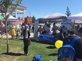 Coun. Dave Loken supplied this photo of Ward 3 candidate Sarmad Rasheed's booth Saturday. Aug. 12, 2017 at a Youth Day event in a Castle Downs park.