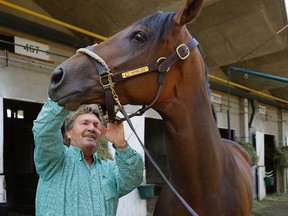 Tim Rycroft (trainer) with Trooper John who will be running in the Canadian Derby on Saturday August 19, 2017 at Northlands Park Racetrack in Edmonton.