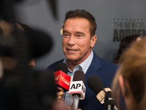 Arnold Schwarzenegger, host of “The New Celebrity Apprentice,” answers questions about the reality show's upcoming season, in Los Angeles, Dec. 9, 2016. (Nathanael Turner/The New York Times)