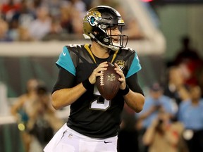 Blake Bortles of the Jacksonville Jaguars attempts a pass during a preseason game against the Tampa Bay Buccaneers at EverBank Field on Aug. 17, 2017. (Sam Greenwood/Getty Images)