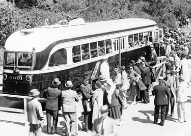 Two of the TTC’s new streetcars were shown to crowds attending the 1938 CNE. The first of the PCCs entered service on the St. Clair route less than two months later. Of the total number of this model operated by the TTC between 1938 and 1995 (precisely 745) only two remain active. One of them can be ridden for free on the 509 Harbourfront route on Sundays until Sept. 3.