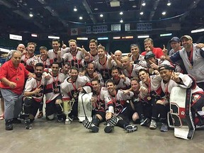 The Edmonton Savages ball hockey team won the gold medal at the Canadian Ball Hockey Championships in Saint John, NB on Saturday, August 12, 2017. Photo Supplied/Cal Gould