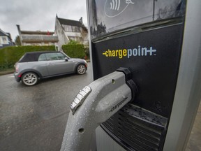 An electric vehicle charging station on Arbutus street in Vancouver, B.C. is seen in this March 21, 2017 file photo. (Arlen Redekop/PNG)