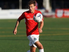 FC Edmonton's Ben Fisk (9) controls the ball during a NASL game versus the New York Cosmos at Clarke Stadium in Edmonton on Friday, August 11, 2017.