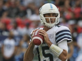 Toronto Argonauts quarterback Ricky Ray (15) during CFL action in Toronto, Ont. on Saturday August 19, 2017. (Veronica Henri/Toronto Sun/Postmedia Network)