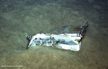 This undated image from a remotely operated underwater vehicle courtesy of Paul G. Allen, shows a spare parts box from the USS Indianapolis on the floor of the North Pacific Ocean. (Courtesy of Paul G. Allen via AP)