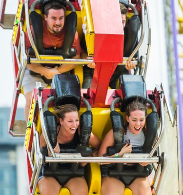 Jennifer Merkel (left) and Brittany Brown on the Banzai ride at the annual CNE in Toronto, Ont. on Sunday August 20, 2017. Ernest Doroszuk/Toronto Sun/Postmedia Network