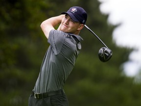 Noah Steele of Kingston drives the ball during the National Capital Open on Saturday at the Hylands Golf Club. Steele, 19, golfing as an amateur finished the four-day PGA Tour-Mackenzie Tour tournament that ended Sunday in a tie for 27th place. (Ashley Fraser/Postmedia Network)