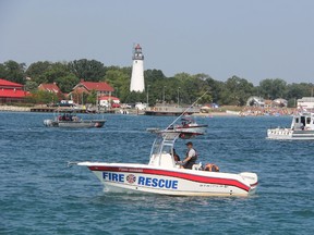 Police, fire and Coast Guard agencies from both sides of the St. Clair River were out in force Sunday Aug. 20, 2017 for the start of this year's float down. (PAUL MORDEN, The Observer)