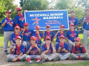 Mitchell’s Mosquito (Dearing) WOBA baseball team won the WOBA Tier 3 championship Aug. 11-13. Team members are (back row, left): Coaches Steve Dearing, Scott Wood, Rob Dearing, Ben Dietrich. Middle row (left): Jacob Dietrich, Brandon Dietrich, Bryce Otten, Keegan Priestap, Payton Wood, Malcolm Watt. Front row (left): Ethan Dearing, Carson Harmer, Tyler Scherbarth, Bradley Dearing, Joel Meinen. Absent was Dominic Marshall. SUBMITTED
