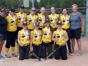 Back row (left): Marg Templeman (coach), Hannah Ladd, Erica Babb, Carley Dietz, Mary Kolkman, Cassandra Hinz, Shelby Hamp, Diane Taylor (coach). Front row (left): Jordan Templeman, Lexi Templeman, Lindsay Harmer, Ashleigh Jordan. Absent were Erin Taylor and Caileigh Heykoop. SUBMITTED