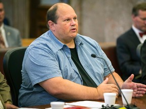 In this June 29, 2017, file photo, Eddie Tipton, the former Multi-State Lottery Association information security director who admitted to masterminding a scheme to rig lottery games that paid him and others $2 million from seven fixed jackpots in five states, is seen in court in Des Moines, Iowa. Tipton is scheduled to be sentenced Tuesday, Aug. 22. (Rodney White/The Des Moines Register via AP)