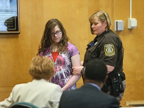 In a Monday, Feb. 20, 2017 file photo, Anissa Weier, 15, appears in court in Waukesha, Wis. Weier, one of two Wisconsin girls charged with repeatedly stabbing a classmate to impress the fictitious horror character Slender Man, pleaded guilty Monday, Aug. 21, 2017, to attempted second-degree homicide as a party to a crime, with use of a deadly weapon. She initially faced a charge of attempted first-degree intentional homicide in the 2014 attack on Payton Leutner in Waukesha, a city west of Milwaukee.(Michael Sears/Milwaukee Journal-Sentinel via AP, Pool, File)