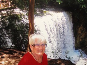 Betty Dee Black is pictured at Hogg's Falls along the Bruce Trail recently. The Sarnia woman recently raised about $20,000 for St. Joseph's Hospice after spending a month trekking a section of the trail. (Submitted)