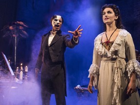 Derrick Davis and Evan Tavares in Phantom of the Opera. Photo by Matthew Murphy.