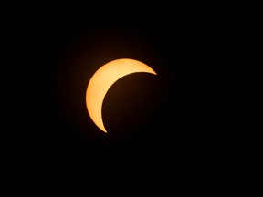 The partial eclipse of the sun, seen in Edmonton, on Monday, Aug. 21, 2017. Photo by David Bloom