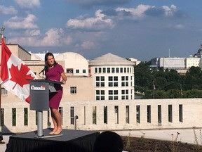 Foreign Affairs Minister Chrystia Freeland talks to the media after day one of the NAFTA talks in Washington, D.C., on Aug.16, 2017. (THE CANADIAN PRESS/Alex Panetta)