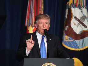 President Donald Trump delivers remarks on Americas military involvement in Afghanistan at the Fort Myer military base on August 21, 2017 in Arlington, Virginia. (Mark Wilson/Getty Images)