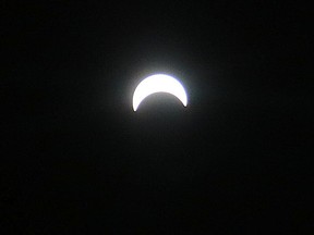 This is the view Sudbury Astronomy Club member Colin Durocher and others had of the solar eclipse at Science North in Sudbury on Monday.
While Sudbury experienced a partial eclipse, parts of the United States enjoyed a total solar eclipse.