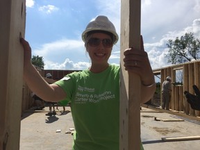 NG20170812HO001  Rachel Mathias was on site for the "wall raising" at her Habitat for Humanity home on August 12. The Mathias family, who will own the home in Roblin, must put in 500 hours of sweat equity as part of their agreement with Habitat before taking on the mortgage. SUPPLIED PHOTO/HABITAT KINGSTON