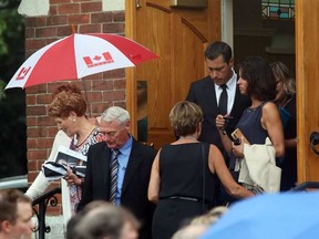 Guy Boucher leaves the funeral service for family and friends of Bryan Murray in Shawville, August 22, 2017. Jean Levac