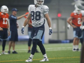 Toronto Argonauts receiver Jimmy Ralph will probably start in Calgary this weekend for injured teammate Anthony Coombs and was on the field during practice in Toronto on Aug. 22, 2017. (Jack Boland/Toronto Sun/Postmedia Network)