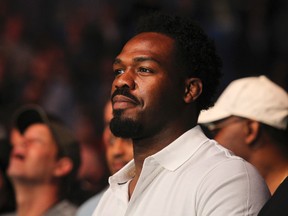 In this April 9, 2017, file photo, mixed martial arts fighter Jon Jones watches a bout at UFC 210 in Buffalo, N.Y. (AP Photo/Jeffrey T. Barnes, File)