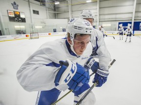 Kasperi Kapanen during a Toronto Maple Leafs practice at the MasterCard Centre in Toronto on April 11, 2017. (Ernest Doroszuk/Toronto Sun/Postmedia Network)