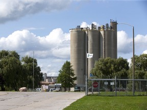 A male employee suffered critical injuries after a 10m fall from a catwalk at Lafarge Canada Inc. in Beachville Ont. on Wednesday August 23, 2017. (DEREK RUTTAN, The London Free Press)