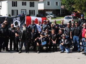 All the Ride for the Cure participants posed for the end-of-the-ride photo at the Clinton Legion. The group of riders also made stops at the Lucknow Legion and the Goderich Legion during the club's Ride for the Cure Poker Run.