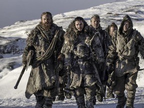 Kristofer Hivju as Tormund Giantsbane, Kit Harington as Jon Snow, Iain Glen as Jorah Mormont and Joe Dempsie as Gendry on "Game of Thrones." (Helen Sloan, HBO)