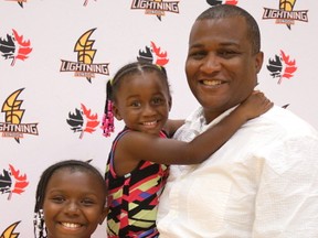 The new London Lightning head coach Keith Vassell was announced in London, Ont. on Thursday, August 24, 2017. He has two daughters Gabriella, 11 and Azariah, 3.  (MIKE HENSEN, The London Free Press)