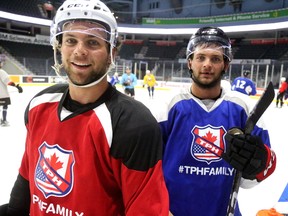 Ryan and Matt Rupert were at Budweiser Gardens for a preseason practice with NHLers at Budweiser Gardens in London, Ont. on Thursday August 24, 2017. (MIKE HENSEN, The London Free Press)