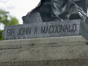 Nameplate on statue of Sir John A. Macdonald on Parliament Hill