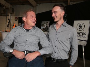 Paul Bronfman, chairman/CEO of William F. White International Inc., chats with Josh Desormeaux of Whites Sudbury at a special reception at the Northern Ontario Film Studios celebrating Sudbury's content creators and homegrown productions in Sudbury, Ont. on Thursday August 24, 2017. Gino Donato/Sudbury Star/Postmedia Network