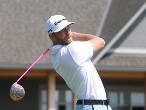 Flyers star Claude Giroux tees off at the Equinelle Golf Club during the Ottawa Sun Scramble yesterday. Giroux and his partner missed the cut by one stroke. (Jean Levac/Postmedia Network)