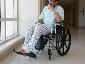 Mathias Steinhuber, of Innsbruck, Austria, who survived being struck by a lighting bolt, pauses while discussing the near-fatal event, Thursday, Aug. 24, 2017, in Sacramento, Calif. (AP Photo/Rich Pedroncelli)