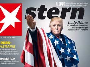 The cover of the August 24, 2017 issue of German magazine Stern shows President Donald Trump performing a Nazi salute with the caption "Sein Kampf" in reference to Adolf Hitler's notorious manifesto. (Facebook/Stern)