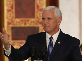 U.S. Vice-President Mike Pence speaks about the ongoing crisis in Venezuela at Our Lady of Guadalupe Catholic Church on Aug. 23, 2017 in Doral, Fla. (Joe Raedle/Getty Images)