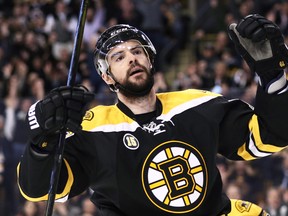 Drew Stafford of the Boston Bruins celebrates after scoring against the Ottawa Senators during the first period at TD Garden on April 6, 2017 in Boston, Massachusetts. (Maddie Meyer/Getty Images)