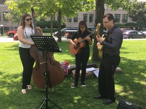 Between the Keys plays in Victoria Park at an announcement for London's 2017 Culture Days. From left to right, Tara Sampson, Jen MacIntyre and Cameron Bereznick. (MEGAN STACEY, The London Free Press)