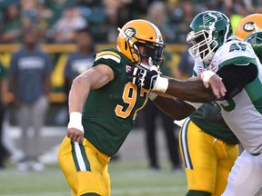 John Chick played his first game as an Eskimo against Saskatchewan on Friday, having been brought in to help shore up the team's injury-depleted defence. (Ed kaiser)