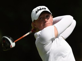 Stacy Lewis of the United States drives from the 4th tee during the third round of the 2017 Canadian Pacific Women's Open in Ottawa on Saturday, Aug. 26, 2017. (THE CANADIAN PRESS/Sean Kilpatrick)