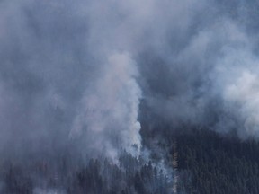 A wildfire is seen from a Canadian Forces Chinook helicopter near Williams Lake, B.C., on July 31, 2017. (Darryl Dyck/The Canadian Press)