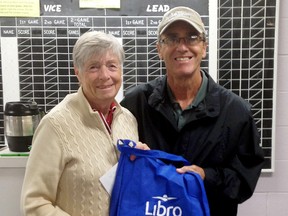 Sylvia Moffit, left, and Bill Recor won the Libro Credit Union tournament at the Sarnia Lawn Bowling Club on Thursday, Aug. 24, 2017. (Contributed Photo)