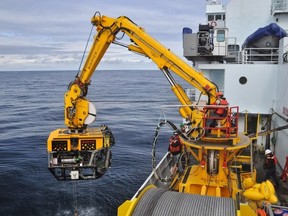 The ROPOS (Remotely Operated Platform for Ocean Sciences) state-of-the-art underwater robot that can collect samples and scientific data as well as high definition video is shown in a handout photo. (THE CANADIAN PRESS/HO/Oceana Canada/Ray Morgan)