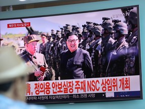 In this Saturday, Aug. 26, 2017, file photo, a man watches a screen showing an image of North Korean leader Kim Jong Un, at the Seoul Train Station in Seoul, South Korea. (AP Photo/Lee Jin-man, File)