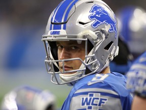 Matthew Stafford of the Detroit Lions looks on from the sidelines while playing the New England Patriots during a pre-season game at Ford Field on Aug. 25, 2017. (Gregory Shamus/Getty Images)