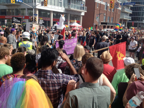 Black Lives Matter protesters disrupt the Pride parade in Ottawa on Sunday, Aug. 27, 2017. (Andrew Duffy, Postmedia)