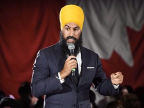 Ontario deputy NDP leader Jagmeet Singh launches his bid for the federal NDP leadership in Brampton, Ont., on Monday, May 15, 2017. (THE CANADIAN PRESS/Nathan Denette)